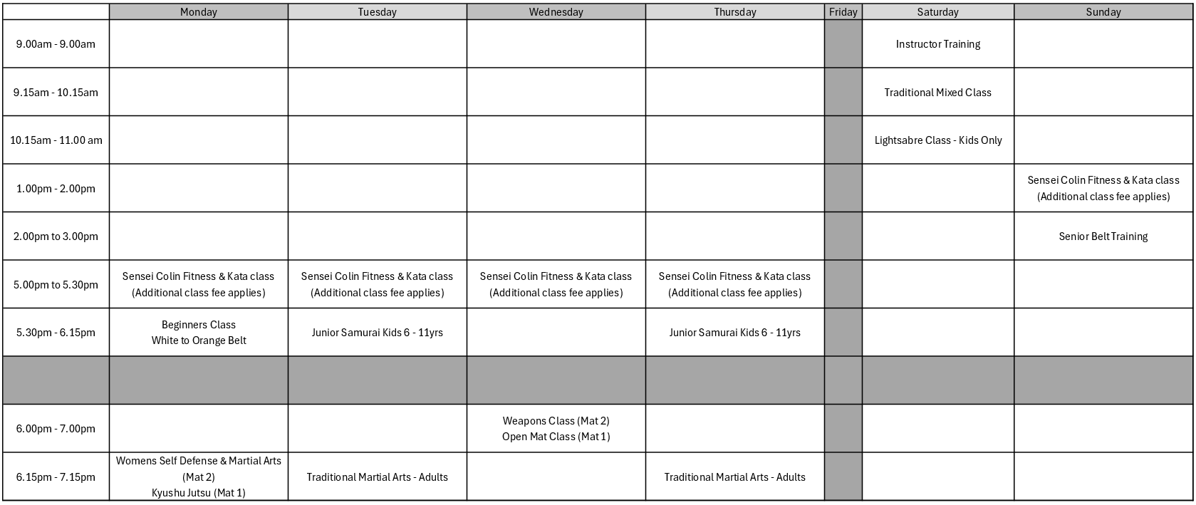 GNKA Timetable